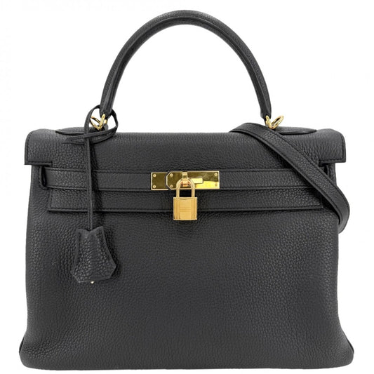 HERMES エルメス 2WAY ケリー32 ハンドバッグ ショルダーバッグ 内縫い C刻印 レザー ブラック 黒 ゴールド金具 レディース 2018年【中古品】