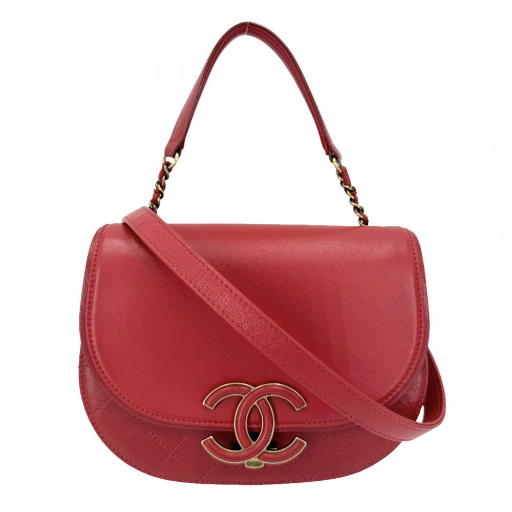 【開店SALE】 CHANEL シャネル 2WAY マトラッセ ココカーブ ショルダーバッグ ハンドバッグ ココマーク レザー レッド 赤 ゴールド金具 レディース【中古品】
