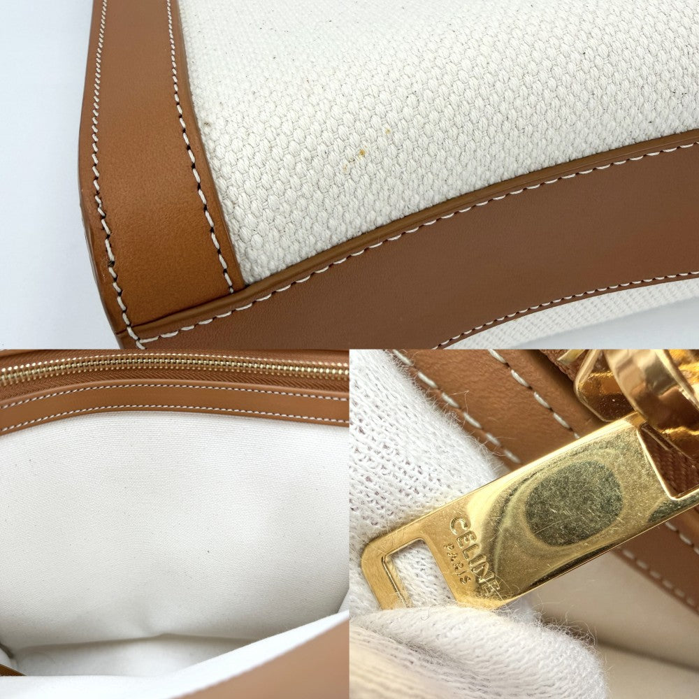 CELINE セリーヌ 2WAY スモール バーティカルカバ ショルダーバッグ トートバッグ ハンドバッグ 192082BNZ.02NT キャンバス レザー アイボリー ブラウン 茶 ゴールド金具 レディース【中古品】