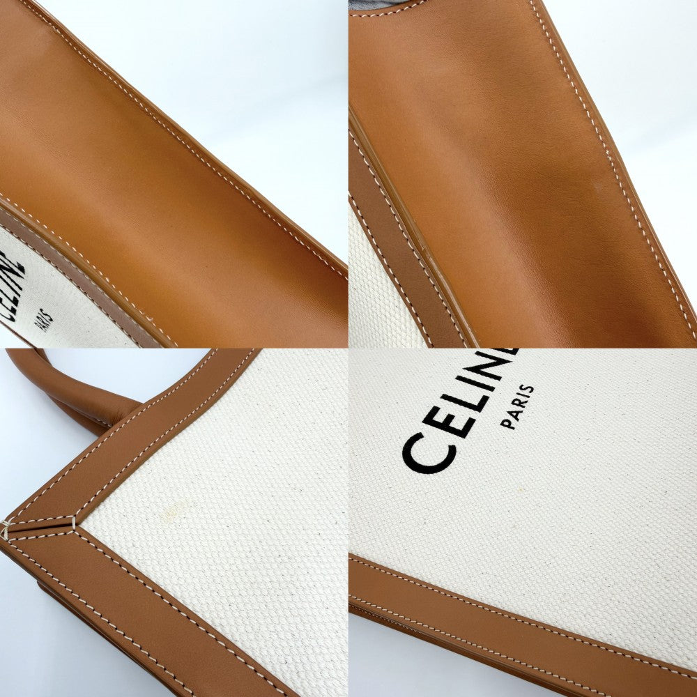 CELINE セリーヌ 2WAY スモール バーティカルカバ ショルダーバッグ トートバッグ ハンドバッグ 192082BNZ.02NT キャンバス レザー アイボリー ブラウン 茶 ゴールド金具 レディース【中古品】
