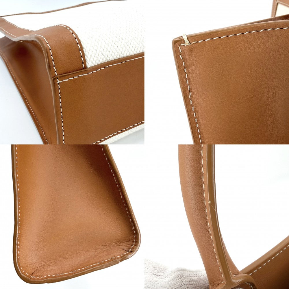 CELINE セリーヌ 2WAY スモール バーティカルカバ ショルダーバッグ トートバッグ ハンドバッグ 192082BNZ.02NT キャンバス レザー アイボリー ブラウン 茶 ゴールド金具 レディース【中古品】