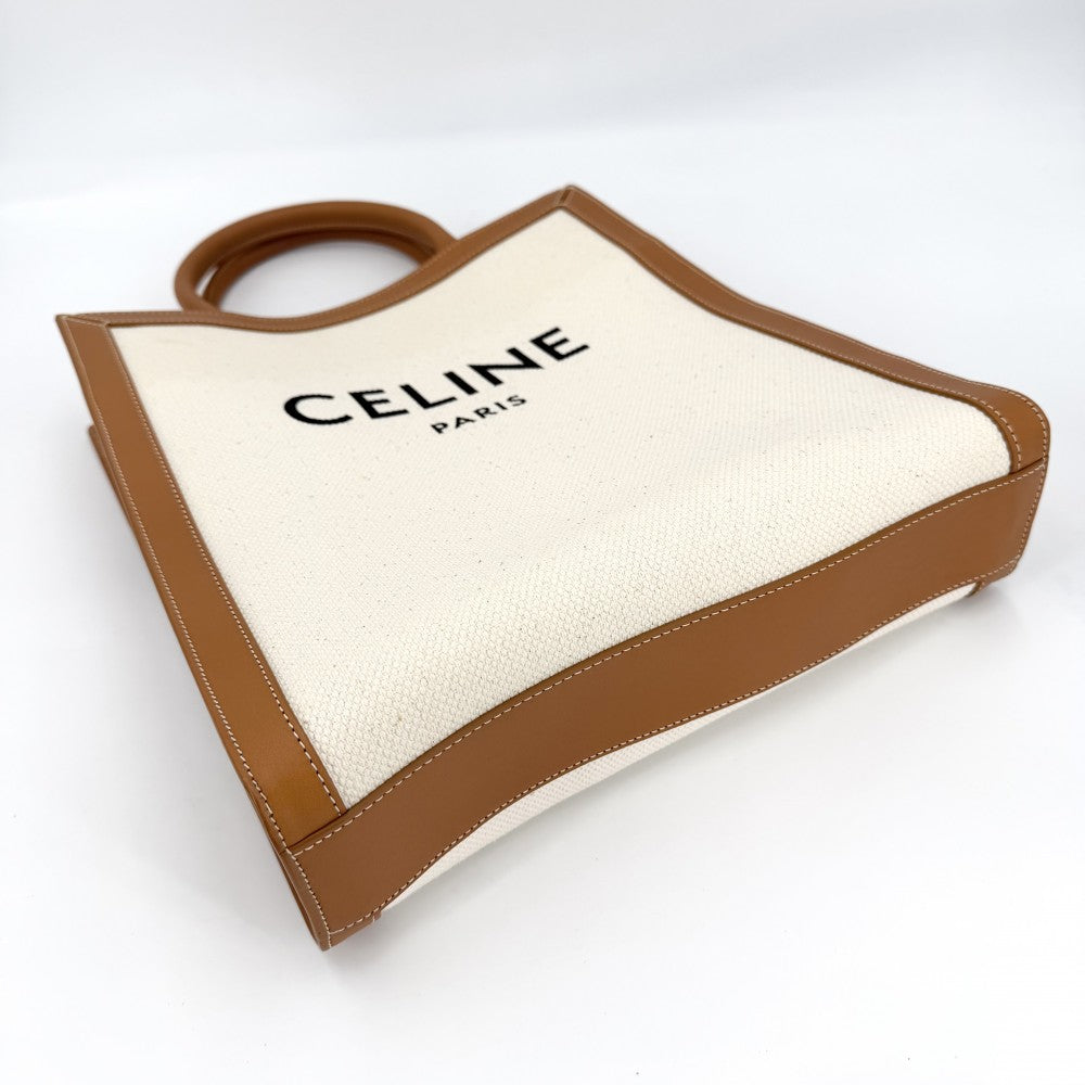 CELINE セリーヌ 2WAY スモール バーティカルカバ ショルダーバッグ トートバッグ ハンドバッグ 192082BNZ.02NT キャンバス レザー アイボリー ブラウン 茶 ゴールド金具 レディース【中古品】