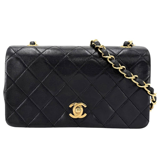 CHANEL シャネル ショルダーバッグ フルフラップ ミニマトラッセ チェーンショルダー ターンロック Mini Matelasse ヴィンテージ ココマーク レザー ブラック 黒 ゴールド金具 レディース【中古品】