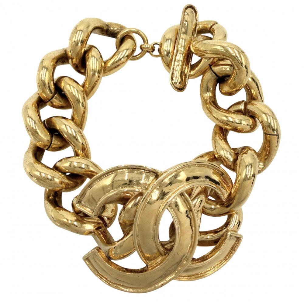 【開店SALE】 CHANEL シャネル ブレスレット ココマーク チェーン ゴールド ヴィンテージ アクセサリー 太め GP 94P レディース 約80.2g 1994年【中古品】