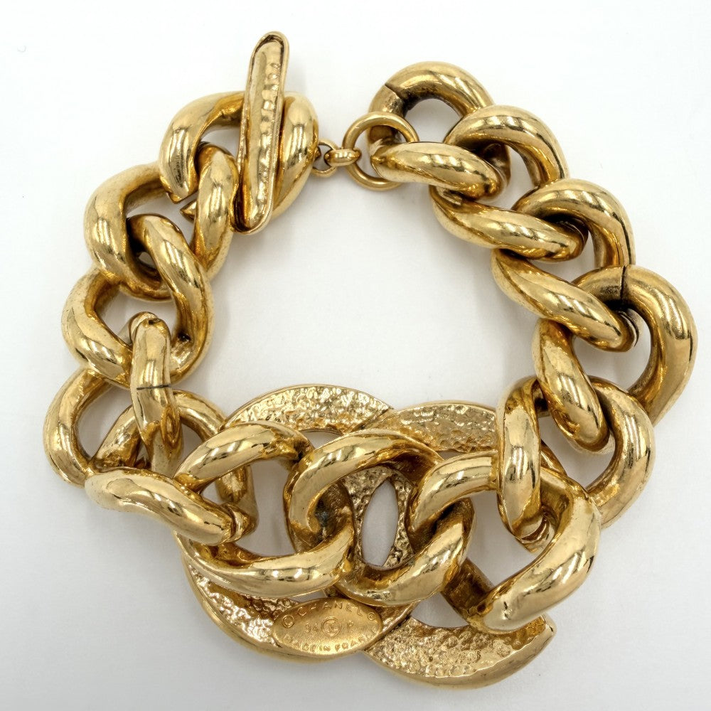 【開店SALE】 CHANEL シャネル ブレスレット ココマーク チェーン ゴールド ヴィンテージ アクセサリー 太め GP 94P レディース 約80.2g 1994年【中古品】