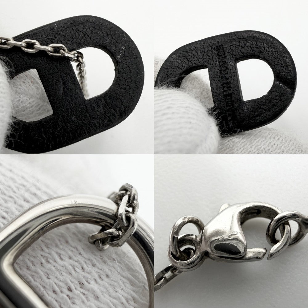 【開店SALE】 HERMES エルメス ネックレス O'MAILLON オーマイヨン シェーヌダンクル ペンダント アクセサリー レザー シルバー ブラック 黒 レディース 約4.3g【中古品】