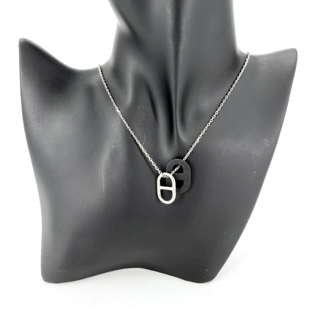 【開店SALE】 HERMES エルメス ネックレス O'MAILLON オーマイヨン シェーヌダンクル ペンダント アクセサリー レザー シルバー ブラック 黒 レディース 約4.3g【中古品】