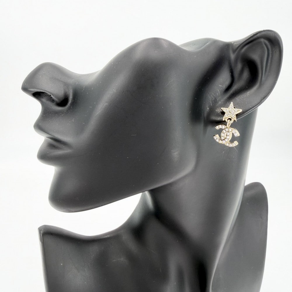 CHANEL シャネル ピアス ココマーク スイング アクセサリー スター 星 GP ラインストーン ABB278 F23A ゴールド レディース 約4.1g 2023年【中古品】