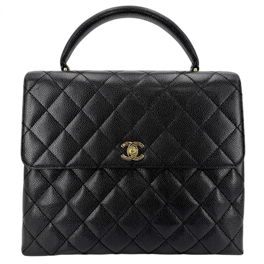CHANEL シャネル ハンドバッグ マトラッセ ココマーク ターンロック トップハンドル A12397 キャビアスキン ブラック 黒 ゴールド金具 レディース【中古品】