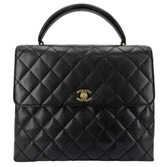 CHANEL シャネル ハンドバッグ マトラッセ ココマーク ターンロック トップハンドル A12397 キャビアスキン ブラック 黒 ゴールド金具 レディース【中古品】