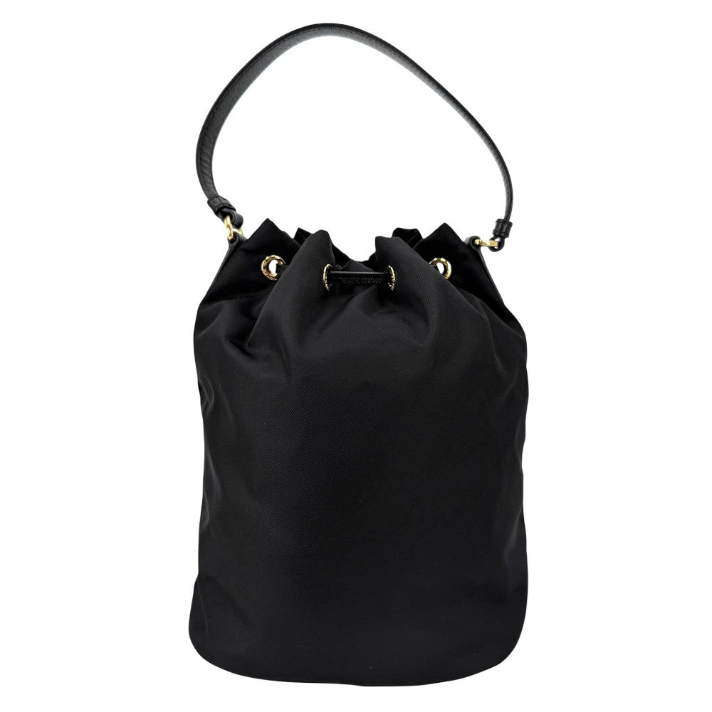 PRADA プラダ 2WAY デュエット バケットバッグ ハンドバッグ ショルダーバッグ 巾着バッグ 1BH038 ナイロン レザー ブラック 黒 ゴールド金具 レディース【中古品】