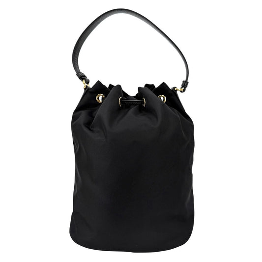 PRADA プラダ 2WAY デュエット バケットバッグ ハンドバッグ ショルダーバッグ 巾着バッグ 1BH038 ナイロン レザー ブラック 黒 ゴールド金具 レディース【中古品】