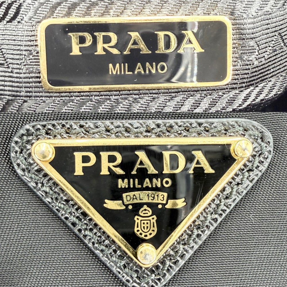 PRADA プラダ 2WAY デュエット バケットバッグ ハンドバッグ ショルダーバッグ 巾着バッグ 1BH038 ナイロン レザー ブラック 黒 ゴールド金具 レディース【中古品】