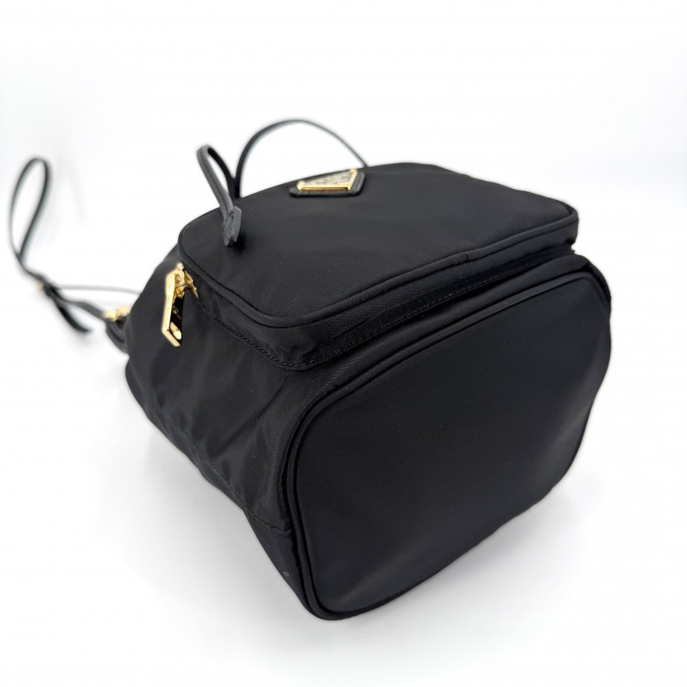 PRADA プラダ 2WAY デュエット バケットバッグ ハンドバッグ ショルダーバッグ 巾着バッグ 1BH038 ナイロン レザー ブラック 黒 ゴールド金具 レディース【中古品】