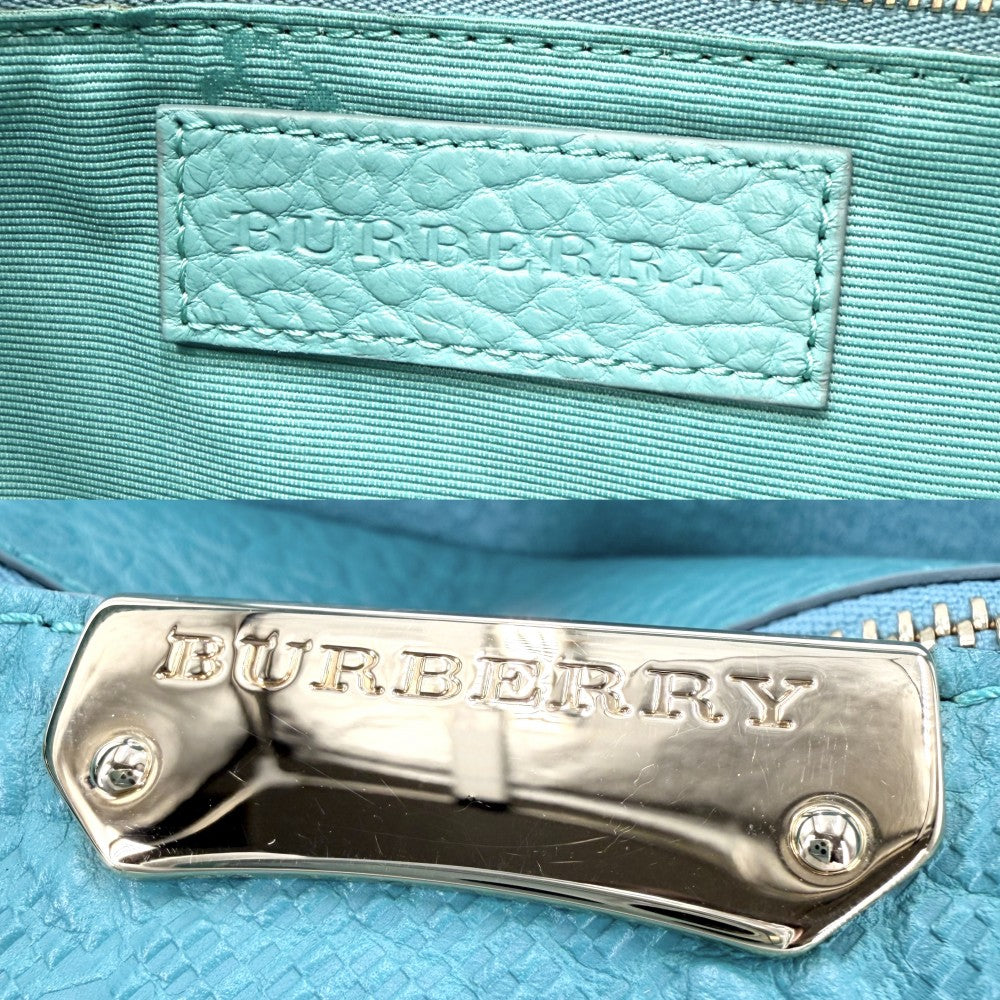 BURBERRY バーバリー 2WAY トートバッグ ショルダーバッグ レザー ターコイズブルー ゴールド金具 レディース【中古品】