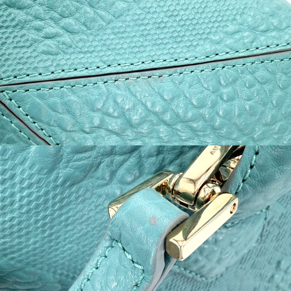 BURBERRY バーバリー 2WAY トートバッグ ショルダーバッグ レザー ターコイズブルー ゴールド金具 レディース【中古品】