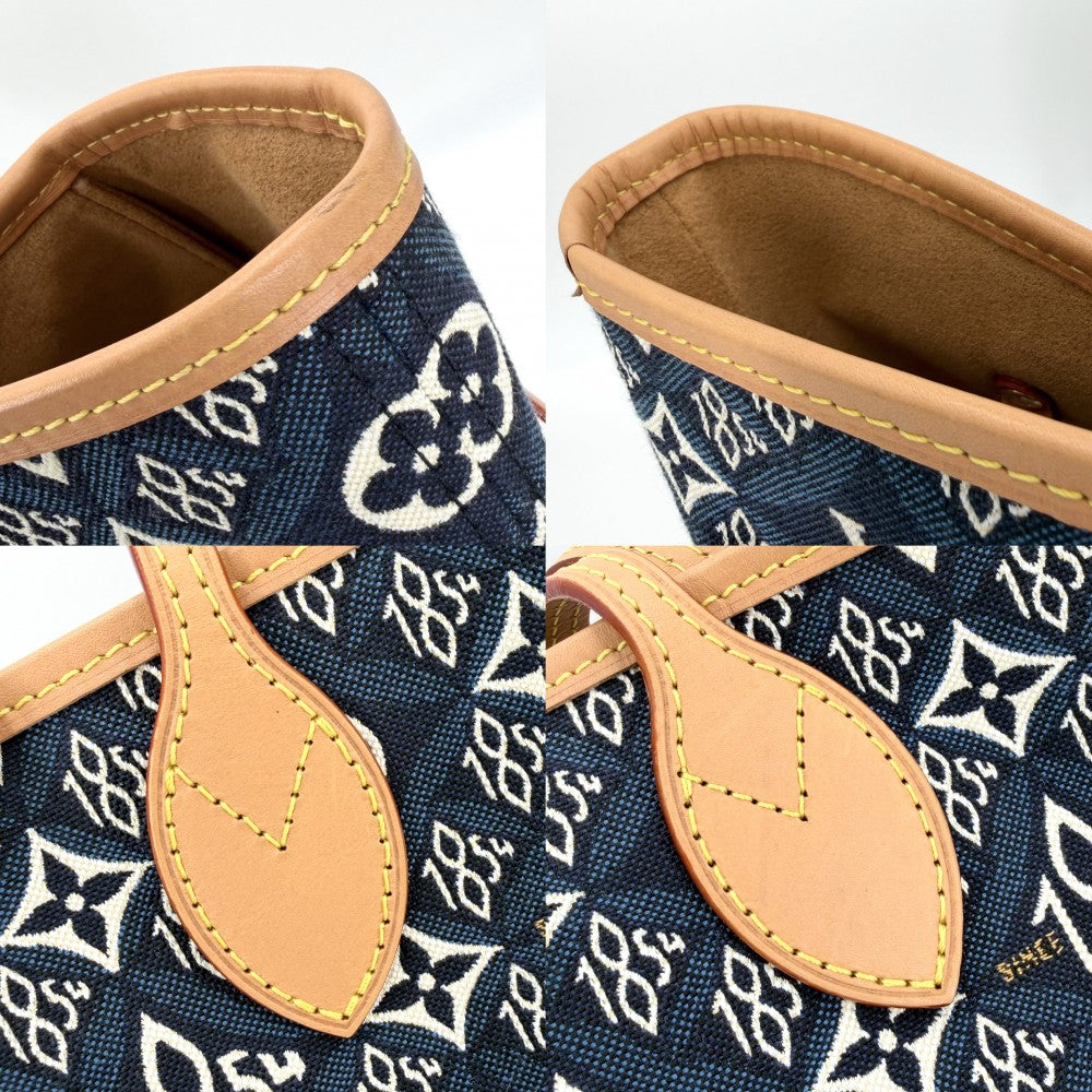 LOUIS VUITTON ルイヴィトン トートバッグ モノグラム・ジャガード ネヴァーフルMM ハンドバッグ SINCE 1854 通勤 M57484 ネイビー 紺 ブラウン 茶 ゴールド金具 レディース【中古品】