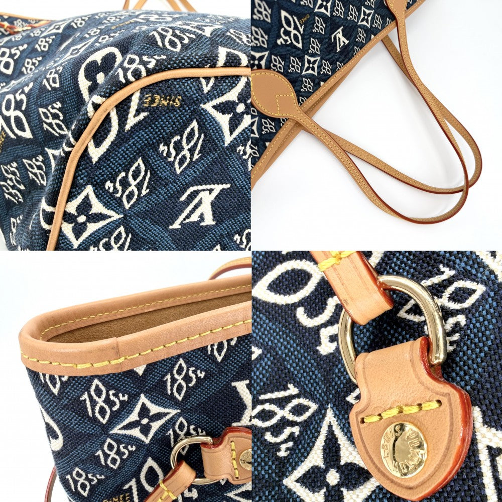 LOUIS VUITTON ルイヴィトン トートバッグ モノグラム・ジャガード ネヴァーフルMM ハンドバッグ SINCE 1854 通勤 M57484 ネイビー 紺 ブラウン 茶 ゴールド金具 レディース【中古品】
