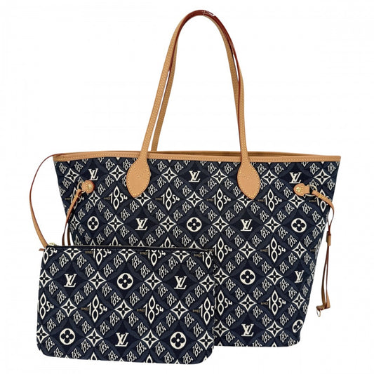 LOUIS VUITTON ルイヴィトン トートバッグ モノグラム・ジャガード ネヴァーフルMM ハンドバッグ SINCE 1854 通勤 M57484 ネイビー 紺 ブラウン 茶 ゴールド金具 レディース【中古品】