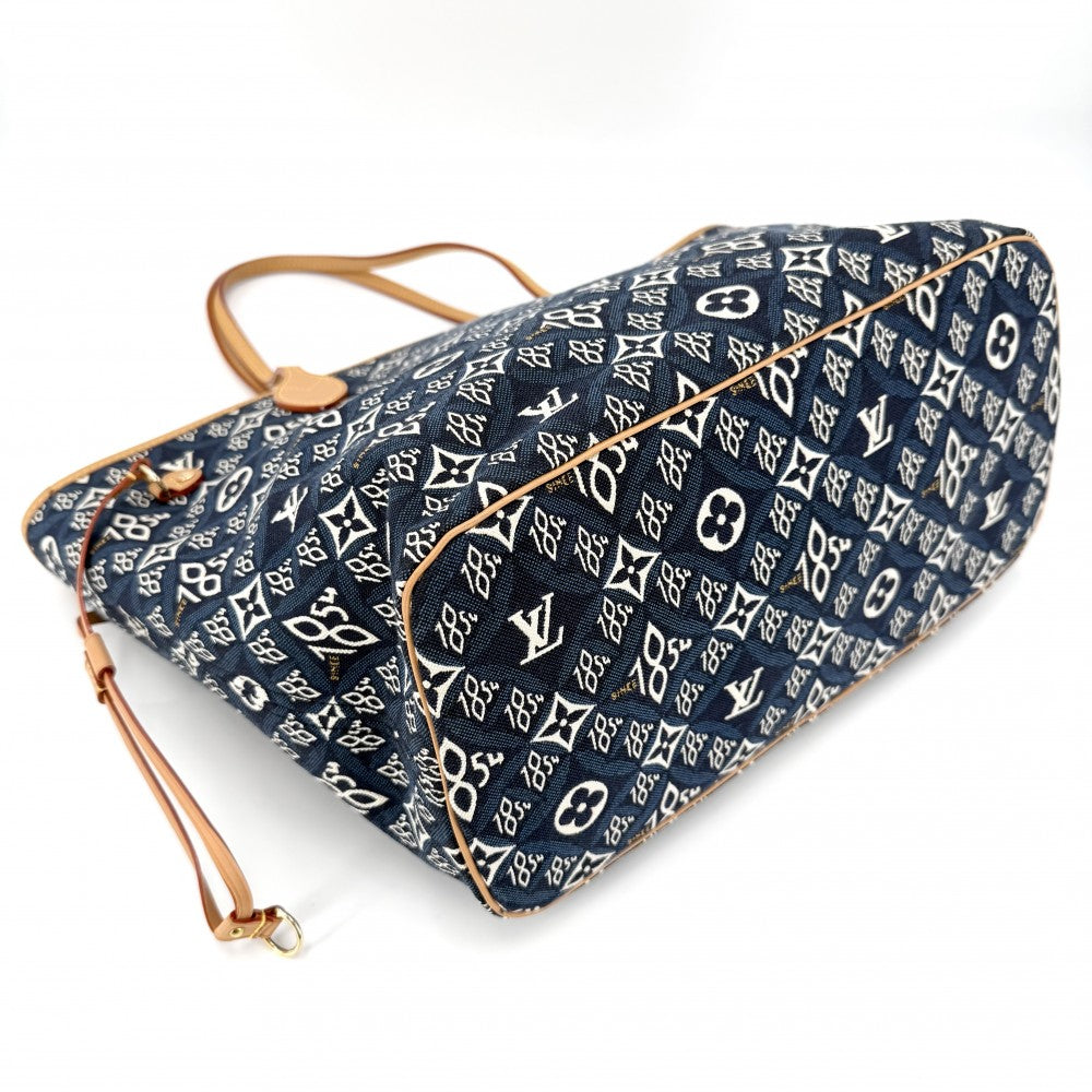 LOUIS VUITTON ルイヴィトン トートバッグ モノグラム・ジャガード ネヴァーフルMM ハンドバッグ SINCE 1854 通勤 M57484 ネイビー 紺 ブラウン 茶 ゴールド金具 レディース【中古品】