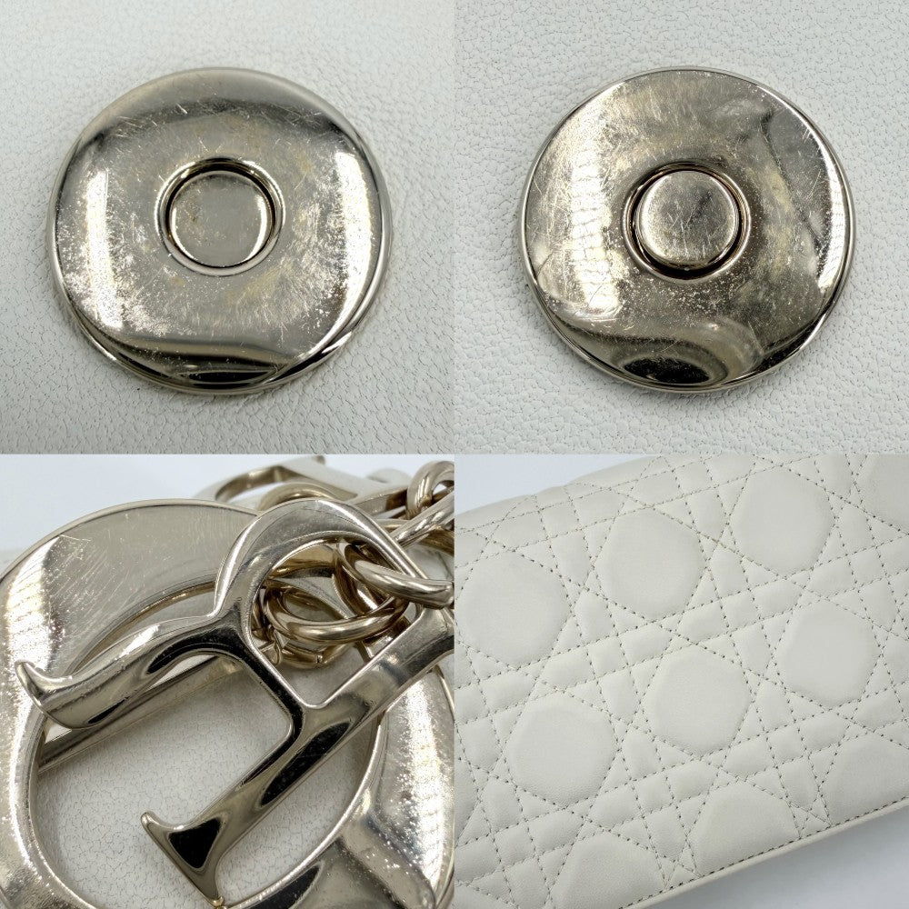 【開店SALE】 Christian Dior クリスチャンディオール ショルダーバッグ レディディオール チェーンポーチ 2WAY チェーンウォレット Lady Dior クラッチバッグ カナージュ 財布 ラムスキン ホワイト 白 ゴールド金具 レディース【中古品】