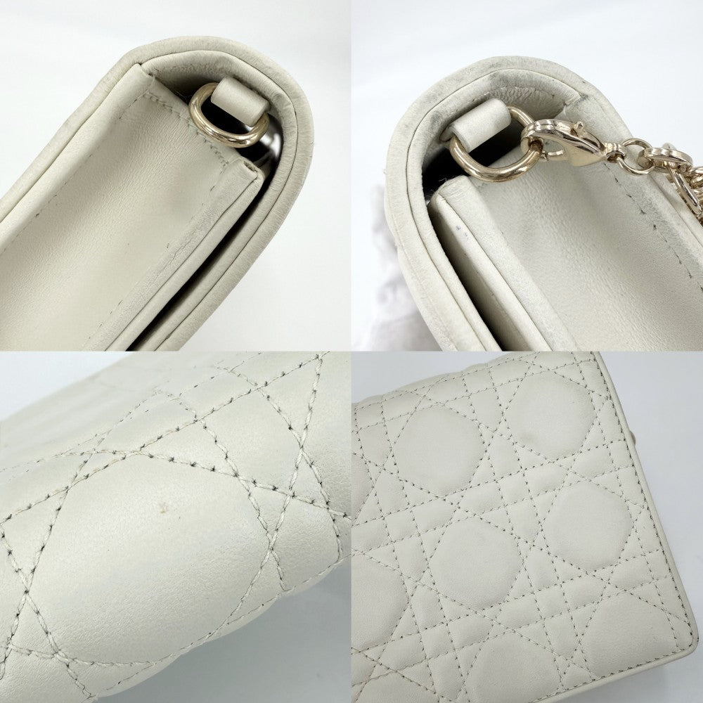 【開店SALE】 Christian Dior クリスチャンディオール ショルダーバッグ レディディオール チェーンポーチ 2WAY チェーンウォレット Lady Dior クラッチバッグ カナージュ 財布 ラムスキン ホワイト 白 ゴールド金具 レディース【中古品】