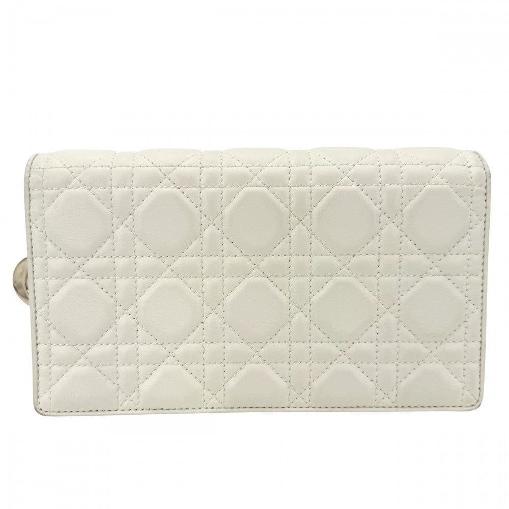 【開店SALE】 Christian Dior クリスチャンディオール ショルダーバッグ レディディオール チェーンポーチ 2WAY チェーンウォレット Lady Dior クラッチバッグ カナージュ 財布 ラムスキン ホワイト 白 ゴールド金具 レディース【中古品】