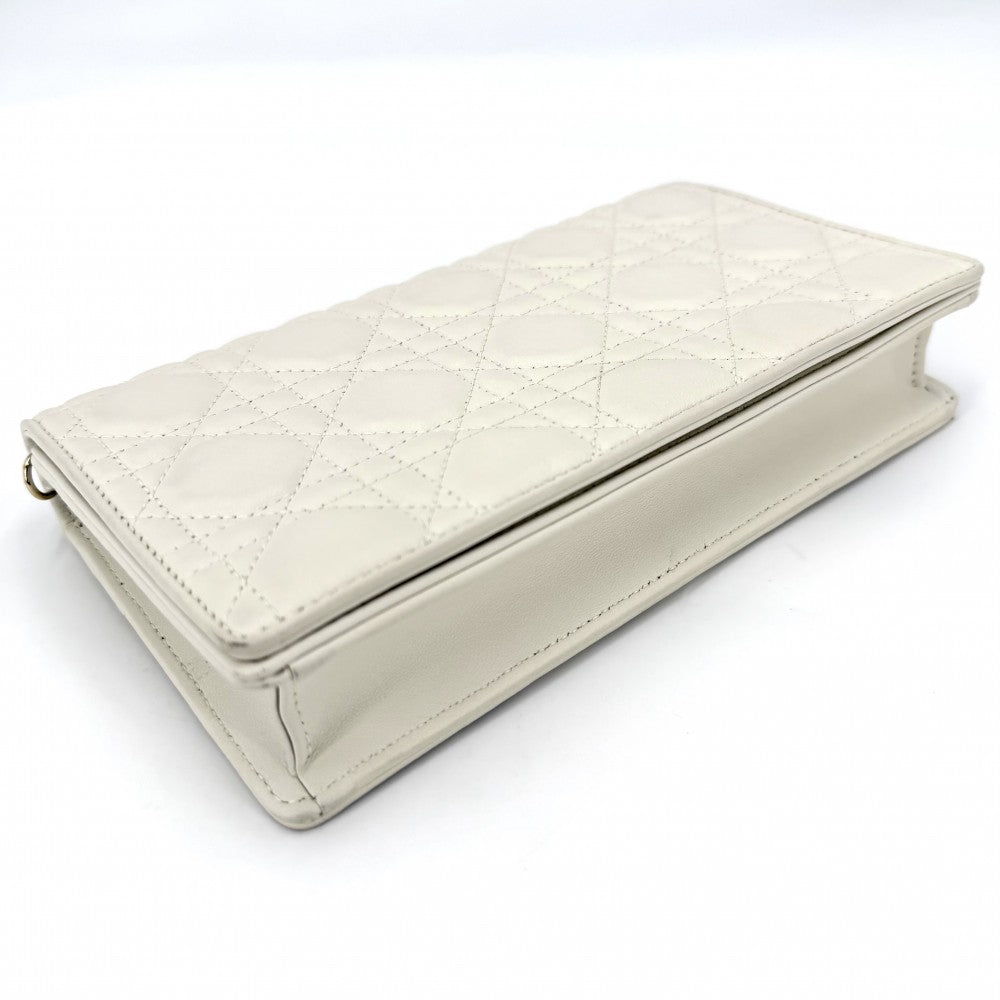 【開店SALE】 Christian Dior クリスチャンディオール ショルダーバッグ レディディオール チェーンポーチ 2WAY チェーンウォレット Lady Dior クラッチバッグ カナージュ 財布 ラムスキン ホワイト 白 ゴールド金具 レディース【中古品】