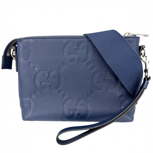 GUCCI グッチ ショルダーバッグ ジャンボGG スモールメッセンジャーバッグ 2WAY セカンドバッグ クラッチバッグ 761747 レザー ブルー 青 シルバー金具 メンズ【中古品】