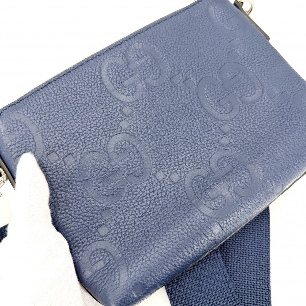 GUCCI グッチ ショルダーバッグ ジャンボGG スモールメッセンジャーバッグ 2WAY セカンドバッグ クラッチバッグ 761747 レザー ブルー 青 シルバー金具 メンズ【中古品】