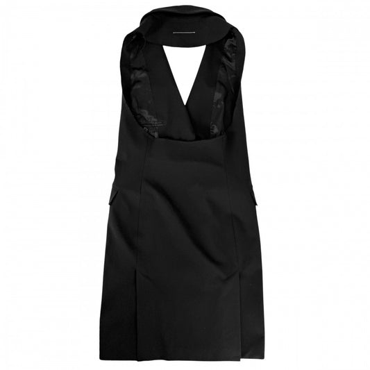 【秋物特集】 MAISON MARGIELA メゾンマルジェラ ベスト メゾンマルジェラ ロングノースリーブジャケット バックホールベスト ジレ 40 ブラック 黒 春 秋 ポリエステル レーヨン ポリウレタン レディース【中古品】