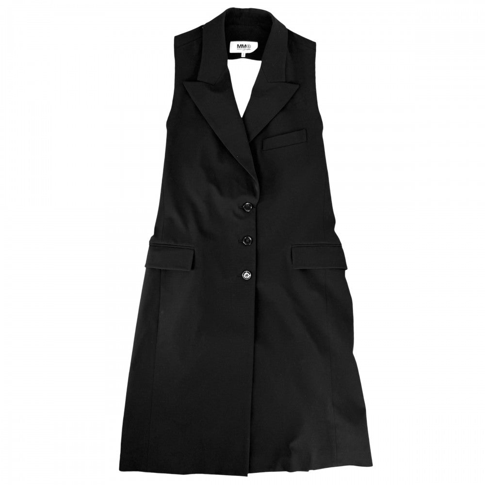 【秋物特集】 MAISON MARGIELA メゾンマルジェラ ベスト メゾンマルジェラ ロングノースリーブジャケット バックホールベスト ジレ 40 ブラック 黒 春 秋 ポリエステル レーヨン ポリウレタン レディース【中古品】