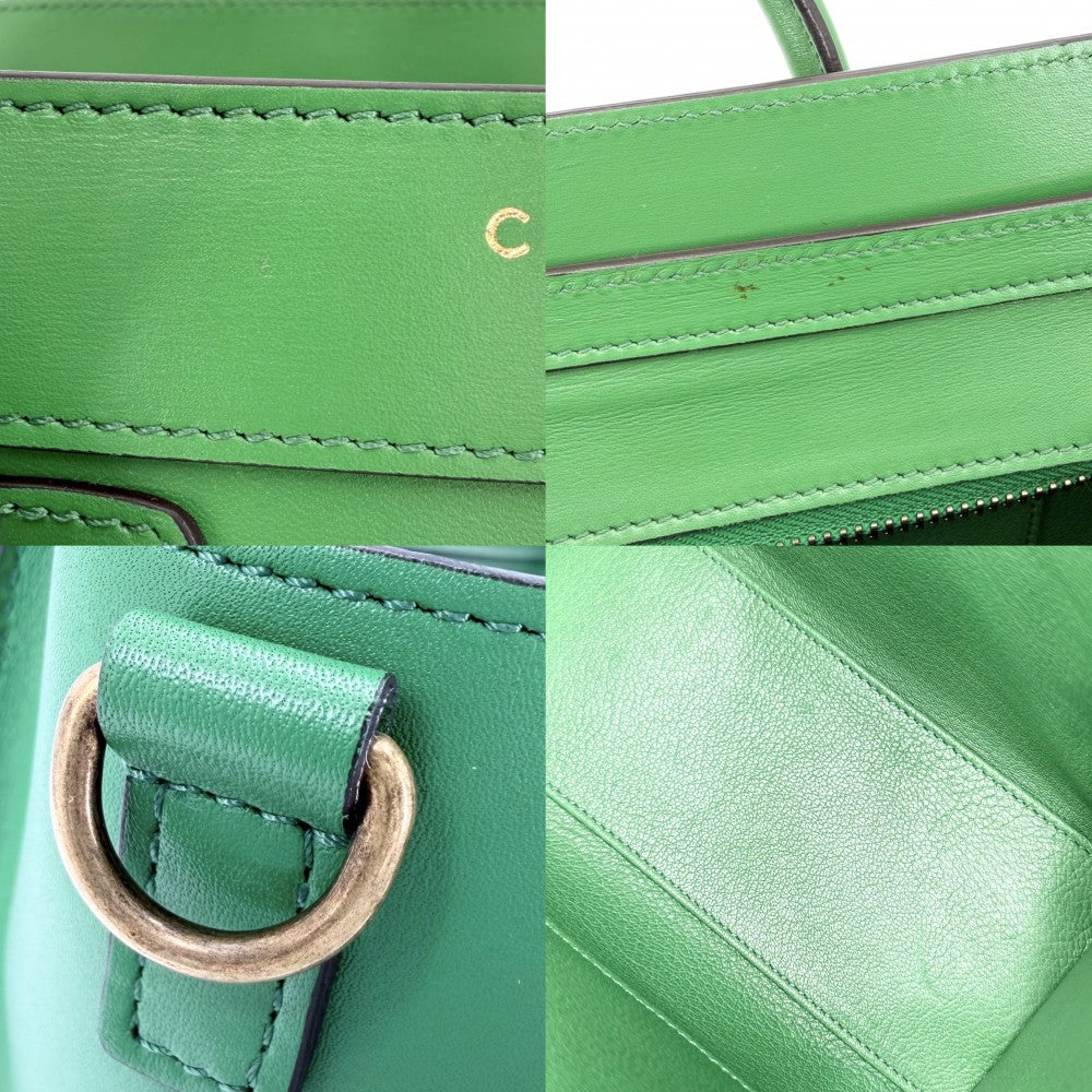 【開店SALE】 CELINE セリーヌ 2WAY ラゲージ ナノ ハンドバッグ ショルダーバッグ レザー グリーン 緑 ゴールド金具 レディース【中古品】