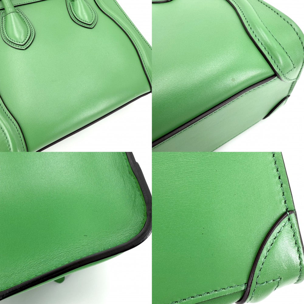 【開店SALE】 CELINE セリーヌ 2WAY ラゲージ ナノ ハンドバッグ ショルダーバッグ レザー グリーン 緑 ゴールド金具 レディース【中古品】