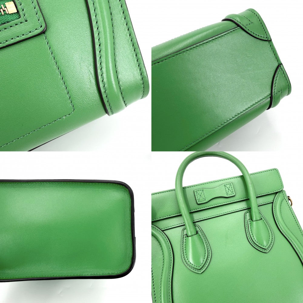 【開店SALE】 CELINE セリーヌ 2WAY ラゲージ ナノ ハンドバッグ ショルダーバッグ レザー グリーン 緑 ゴールド金具 レディース【中古品】