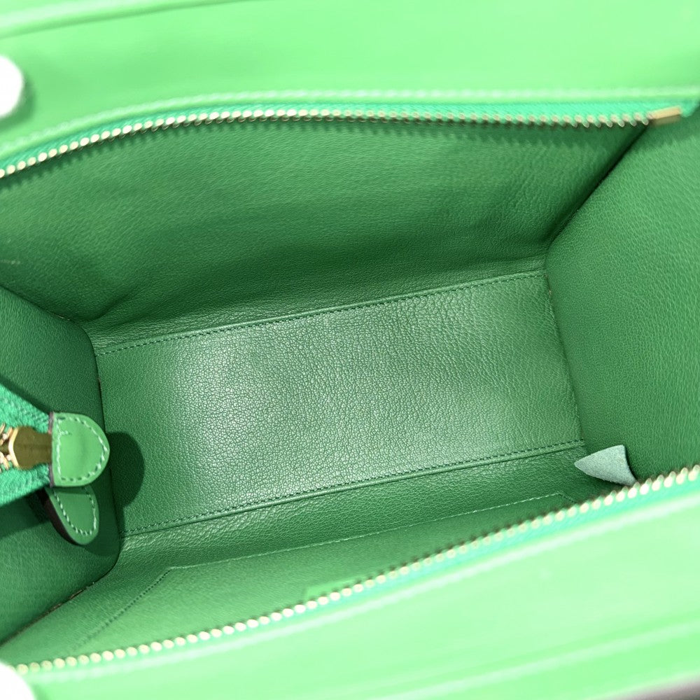 【開店SALE】 CELINE セリーヌ 2WAY ラゲージ ナノ ハンドバッグ ショルダーバッグ レザー グリーン 緑 ゴールド金具 レディース【中古品】