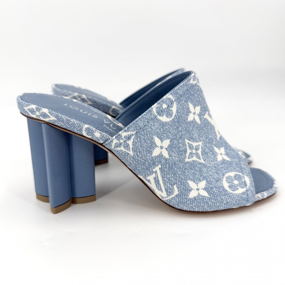 LOUIS VUITTON ルイヴィトン サンダル モノグラムデニム シルエットライン ミュール 35 1/2サイズ 約23cm ブルー 青 レディース【中古品】