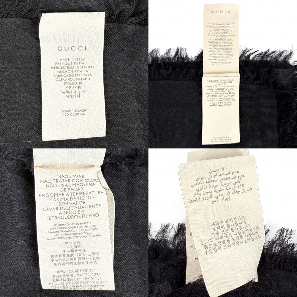 GUCCI グッチ ストール GG 総柄 スカーフ ファッションアイテム 694813 コットン シルク カシミヤ ブラック 黒 マルチカラー レディース【中古品】