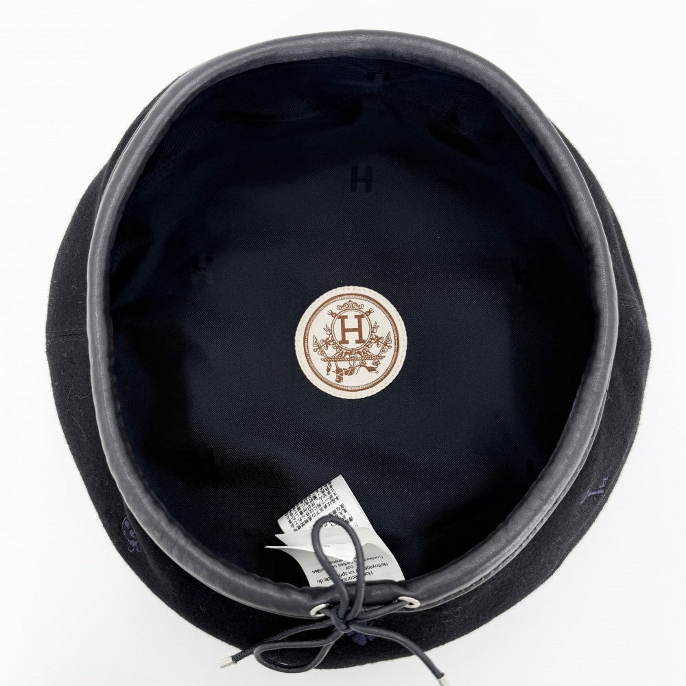 HERMES エルメス ベレー帽 サントノーレチャーム 帽子 ファッションアイテム 57サイズ H212010N カシミヤ ネイビー 紺 レディース【中古品】