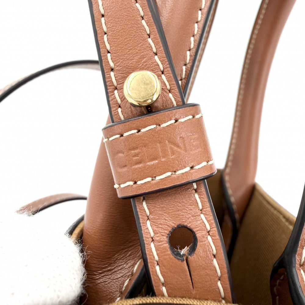 CELINE セリーヌ 2WAY ミニ バーティカルカバ ショルダーバッグ トートバッグ Mini Vertical Cabas ハンドバッグ プリント ロゴ タン 194372BZK.04LU レザー キャンバス ブラウン 茶 ゴールド金具 レディース【中古品】