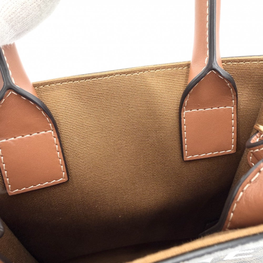 CELINE セリーヌ 2WAY ミニ バーティカルカバ ショルダーバッグ トートバッグ Mini Vertical Cabas ハンドバッグ プリント ロゴ タン 194372BZK.04LU レザー キャンバス ブラウン 茶 ゴールド金具 レディース【中古品】