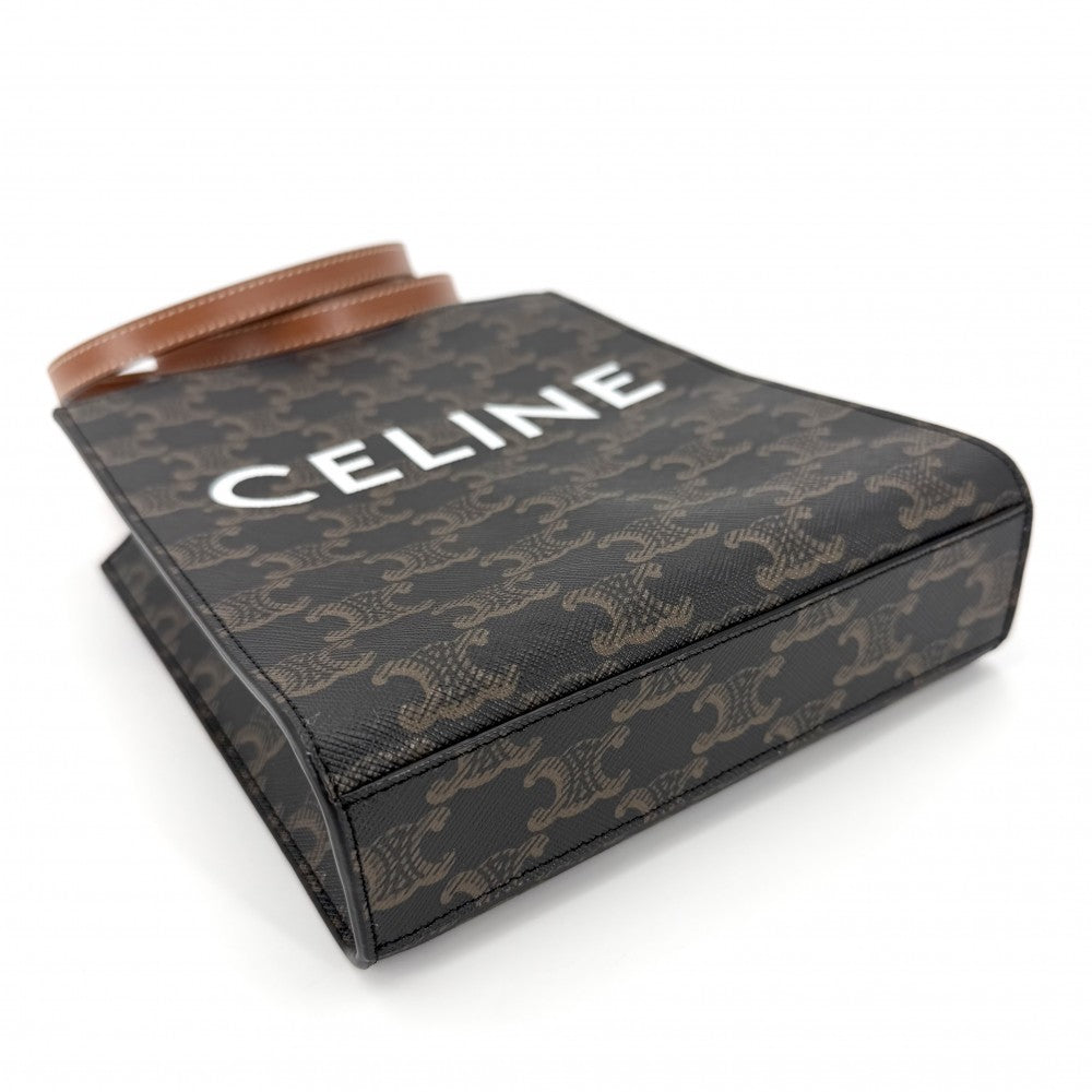 CELINE セリーヌ 2WAY ミニ バーティカルカバ ショルダーバッグ トートバッグ Mini Vertical Cabas ハンドバッグ プリント ロゴ タン 194372BZK.04LU レザー キャンバス ブラウン 茶 ゴールド金具 レディース【中古品】
