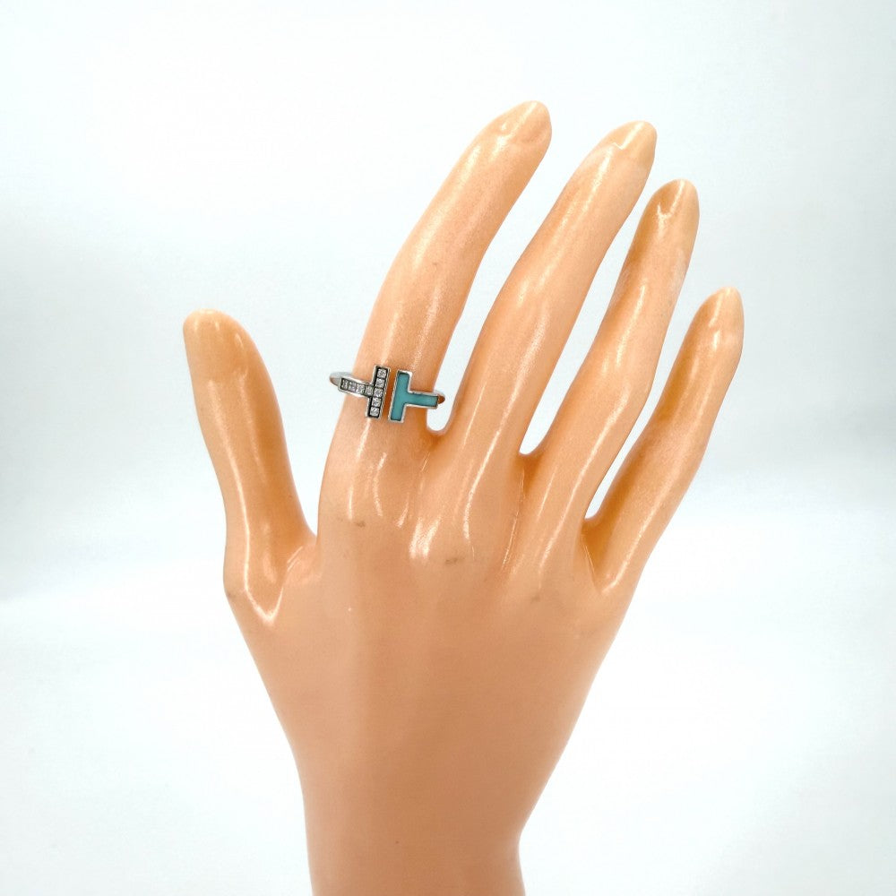 【開店SALE】 TIFFANY&Co. ティファニー 指輪 ティファニーT Tワイヤーリング ジュエリー 18金WG Au750 K18ホワイトゴールド ダイヤモンド0.07ct 約9号 64028146 ブルー 青 シルバー レディース 約4.4g【中古品】
