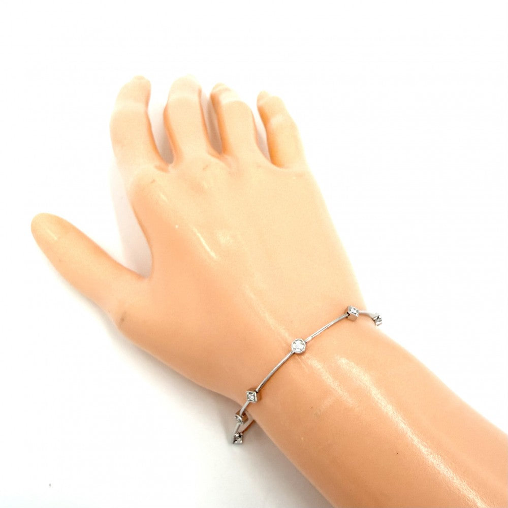 【開店SALE】 TASAKI タサキ ブレスレット ステーション アクセサリー ジュエリー 18金WG Au750 K18ホワイトゴールド ダイヤモンド0.13ct レディース 約4.0g【中古品】