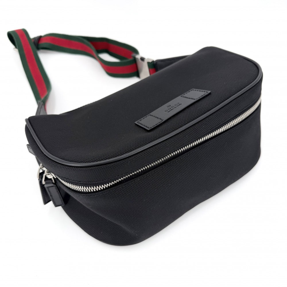 【開店SALE】 GUCCI グッチ ウエストバッグ ボディバッグ ウエストポーチ シェリーライン 630920 ナイロン ブラック 黒 シルバー金具 メンズ【中古品】