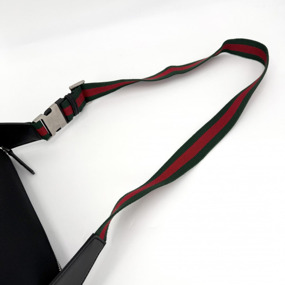 【開店SALE】 GUCCI グッチ ウエストバッグ ボディバッグ ウエストポーチ シェリーライン 630920 ナイロン ブラック 黒 シルバー金具 メンズ【中古品】