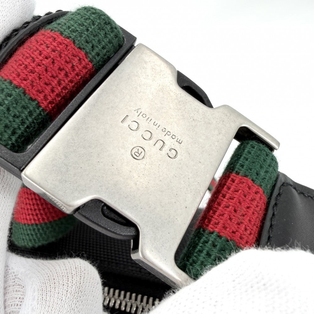 【開店SALE】 GUCCI グッチ ウエストバッグ ボディバッグ ウエストポーチ シェリーライン 630920 ナイロン ブラック 黒 シルバー金具 メンズ【中古品】