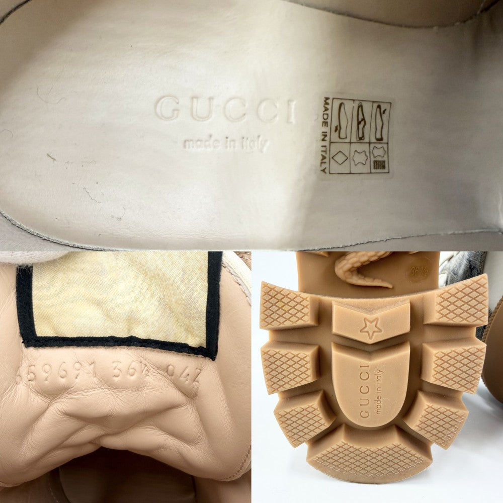GUCCI グッチ ブーツ アンクルブーツ ショートブーツ 厚底 キルティング 36 1/2 約23.5cm 靴 シューズ 659691 GGスプリームキャンバス ラバー レザー ホワイト 白 ブラウン 茶 レディース【中古品】