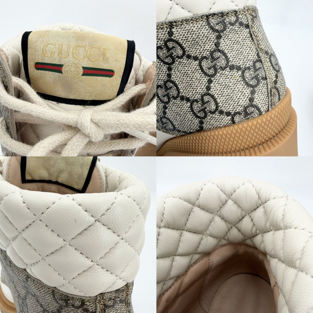 GUCCI グッチ ブーツ アンクルブーツ ショートブーツ 厚底 キルティング 36 1/2 約23.5cm 靴 シューズ 659691 GGスプリームキャンバス ラバー レザー ホワイト 白 ブラウン 茶 レディース【中古品】