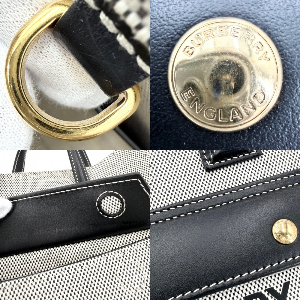 【開店SALE】 BURBERRY バーバリー 2WAY フレヤトート　ミニ ハンドバッグ ショルダーバッグ 8044142 キャンバス レザー ブラック 黒 アイボリー ゴールド金具 レディース【中古品】